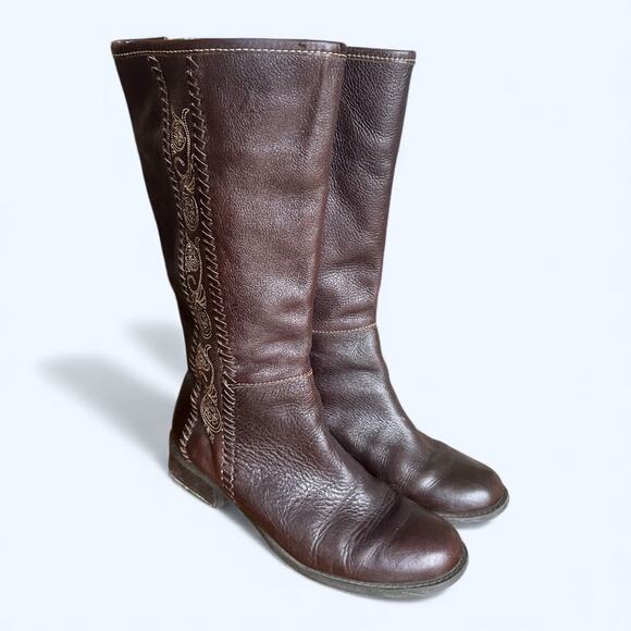 Matisse Brown Leather Mid-Calf Riding Boots Embroidered Western Boho Womens 8.5 - Picture 2 of 14